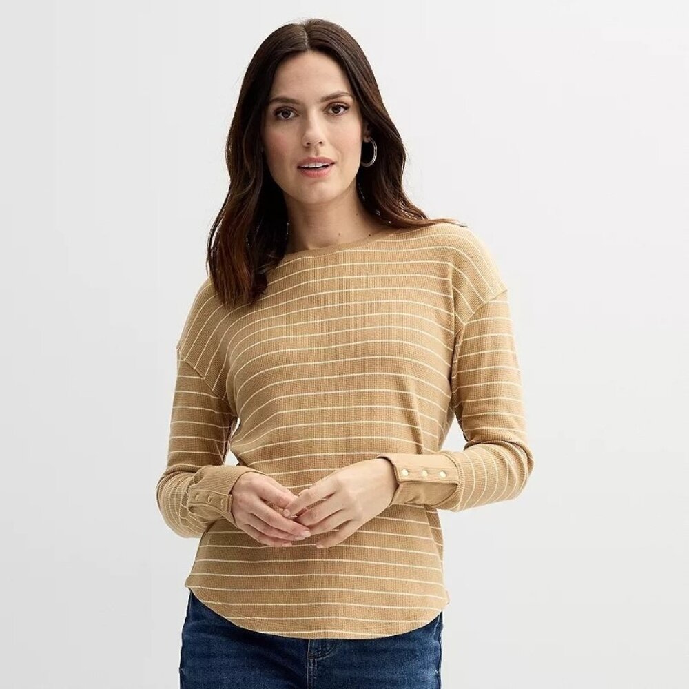Sonoma Good For Life Women's 0X Plus Cozy Waffle Pullover Top Log Sleeve  Shirt